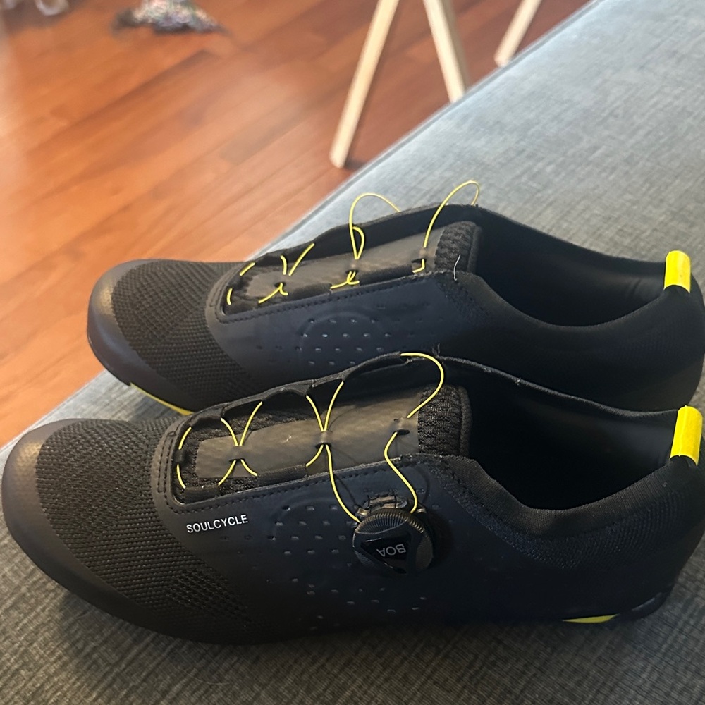soulcycle Black Cycling Shoes with Yellow Accents